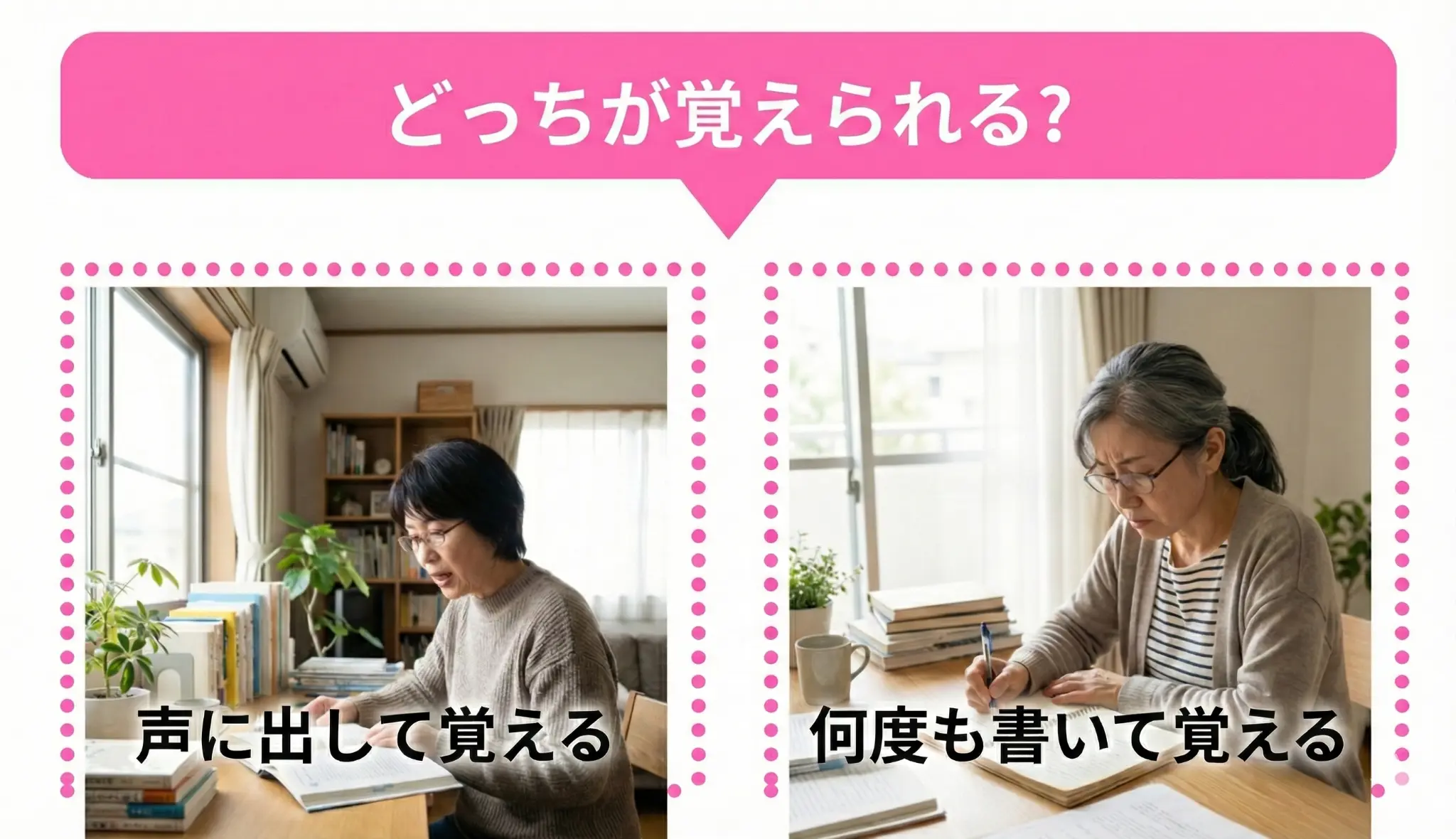 どっちが覚えられる?声に出して覚える、何度も書いて覚える